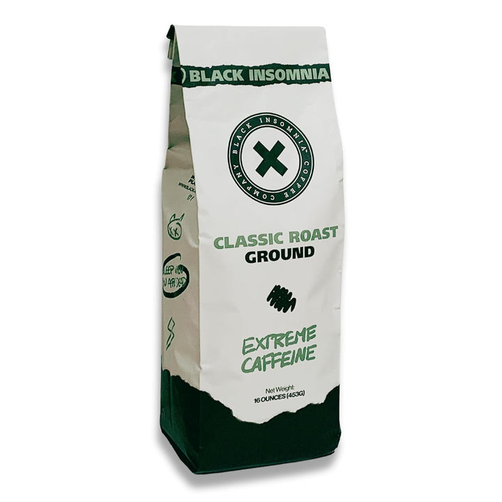 Black Insomnia Classic Roast Ground Coffee - The Strongest Coffee in the World - 1lb
