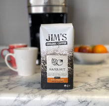 Jim’s Organic Coffee All Natural Hazelnut Flavored Blend, Light Roast, Ground - 12 Ounce