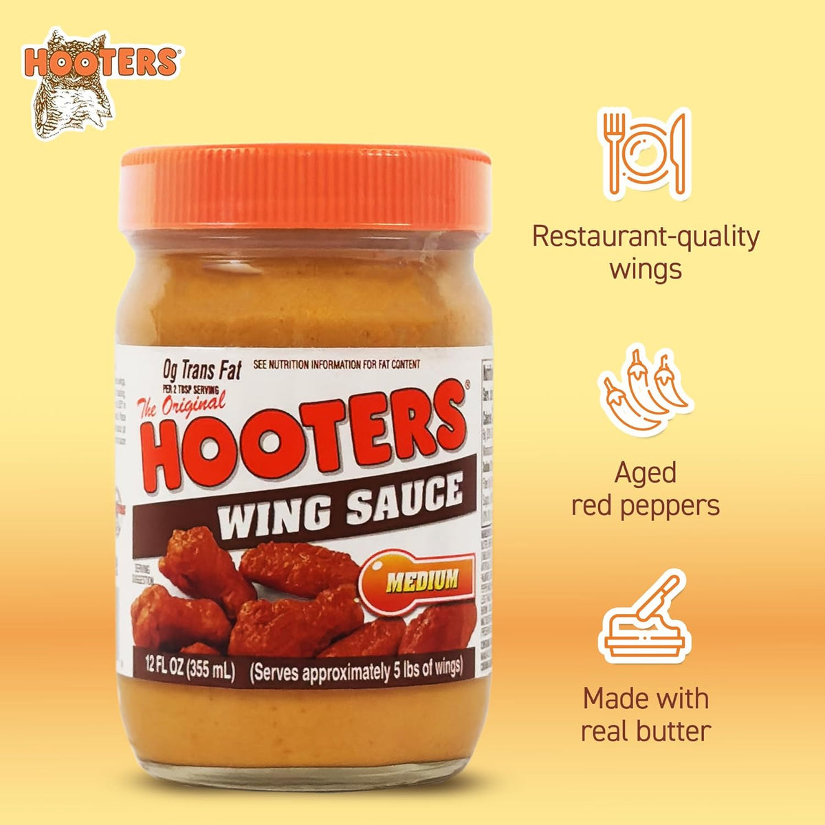 The Original Hooters Medium Heat Wing Sauce 12 Ounce (Case of 4