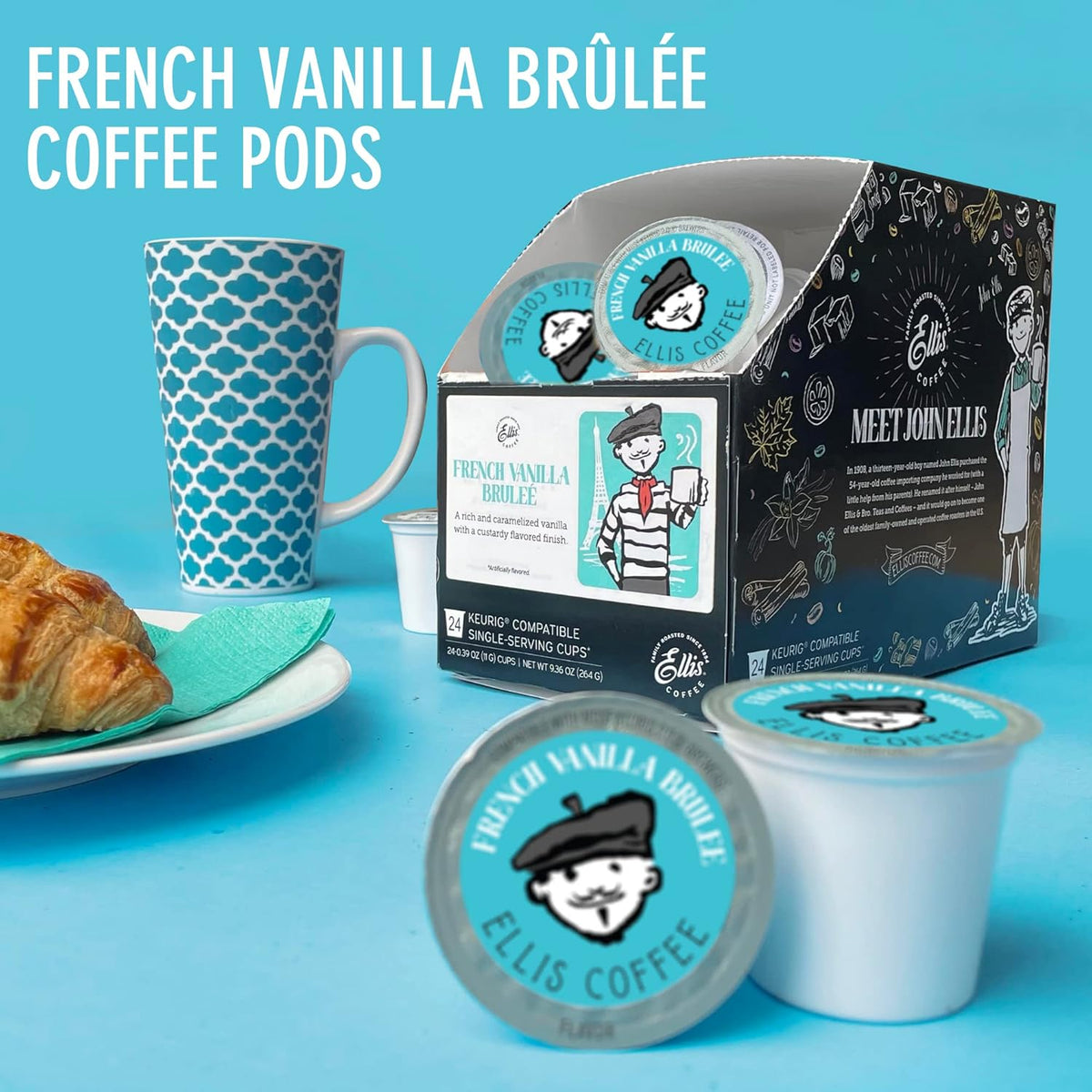 Ellis Coffee French Vanilla Brulée Flavored Single Serve Coffee Cups 