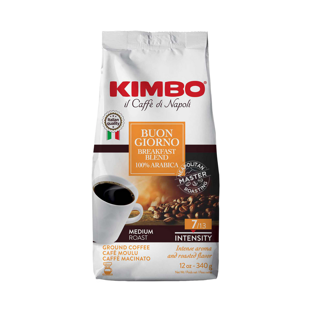 Kimbo Buongiorno Breakfast Blend Italian Espresso Coffee, Ground - 12 Ounce