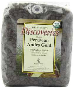 First Colony Organic Coffee, Peruvian Andes Gold Whole Bean - 24 Ounce