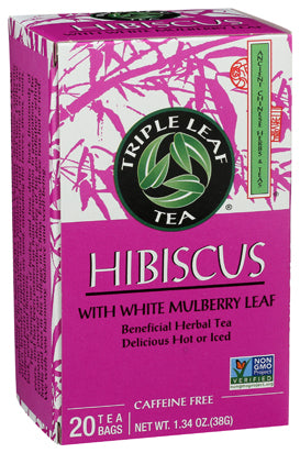 Triple Leaf Tea Hibiscus With White Mulberry Leaf Herbal Tea Bags - 20 Count (Case of 6)