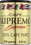Cafe Supremo 100% Espresso Ground Coffee, Dark Roast Can - 8.8 Ounce (Case of 6)