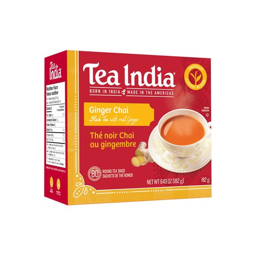Tea India Ginger Chai Black Tea Bags - 80 Count (Case of 6)