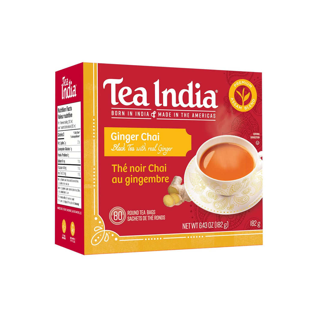 Tea India Ginger Chai Black Tea Bags - 80 Count (Case of 6)