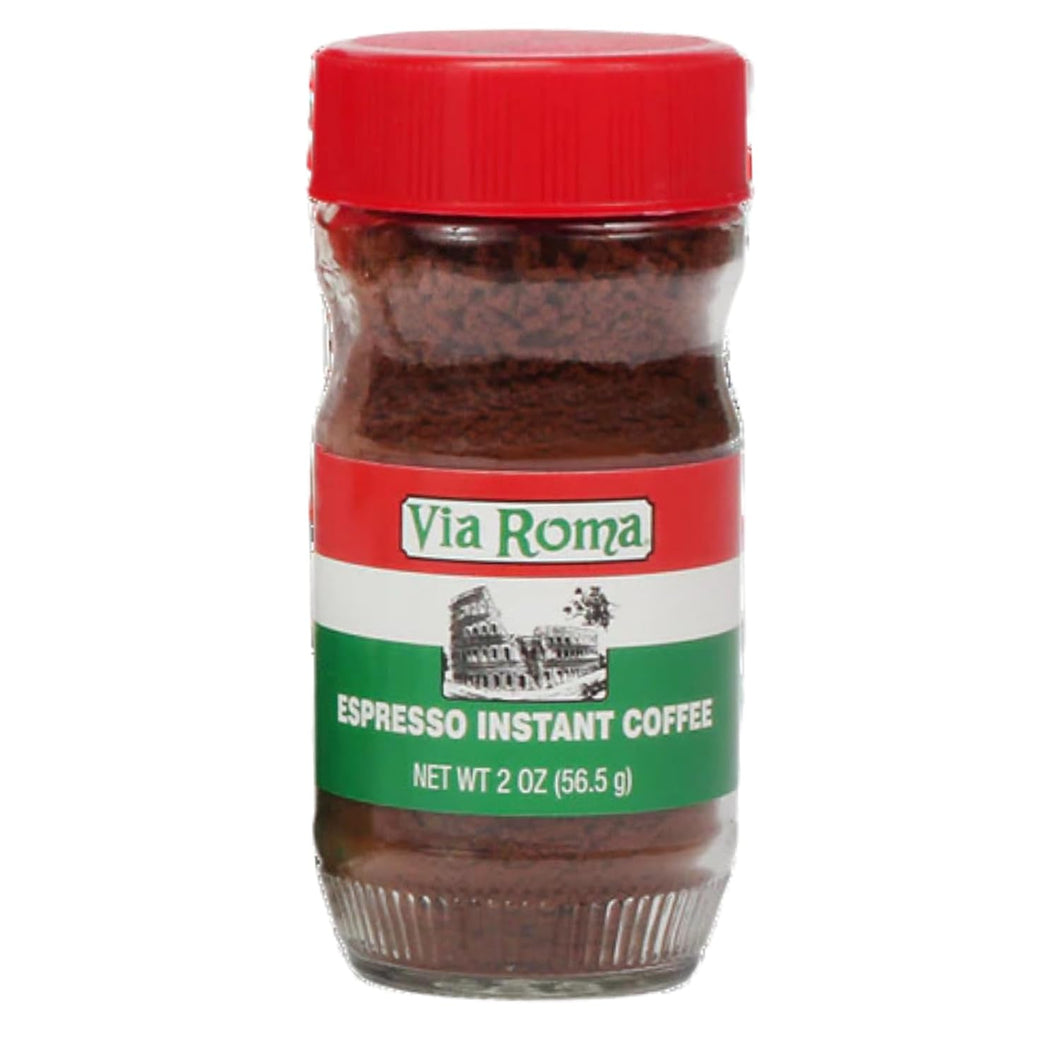 VIA ROMA Instant Italian Espresso Blend Dark Roasted Ground Coffee - 2 Ounce