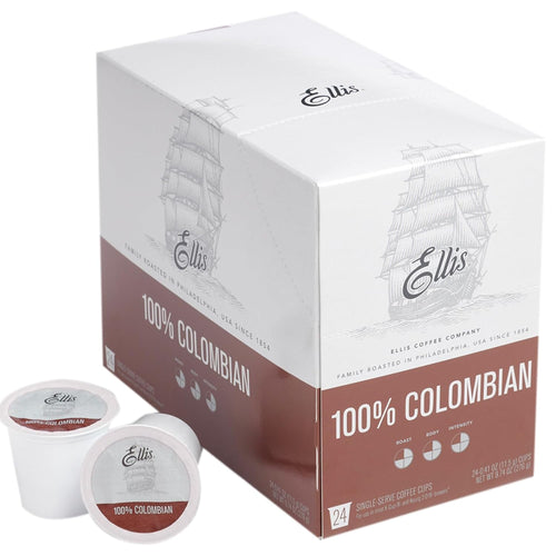 Ellis Coffee 100% Colombian Medium Roast Single Serve Coffee Cups -24 Count