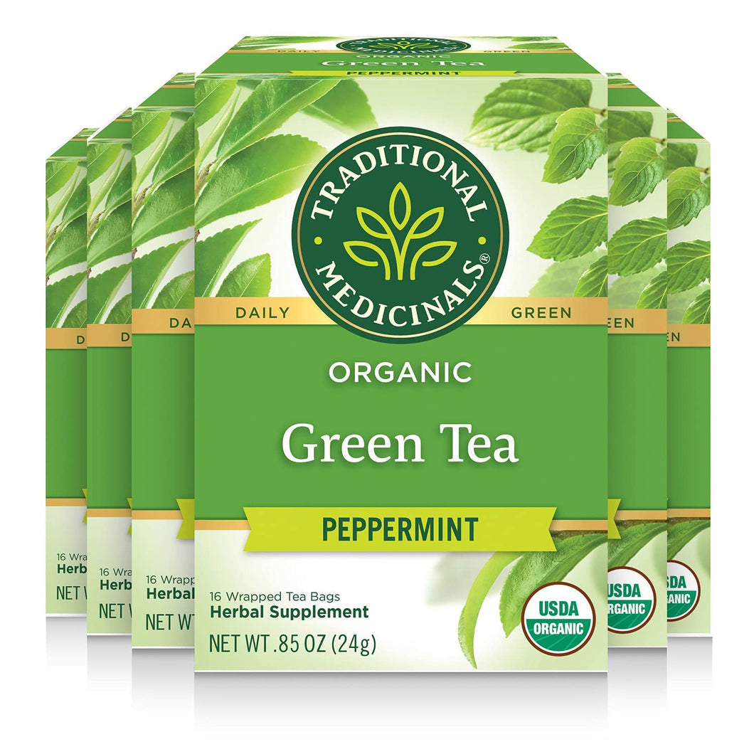 Traditional Medicinals Organic Peppermint Green Tea Bags - 16 Count (Case of 6)