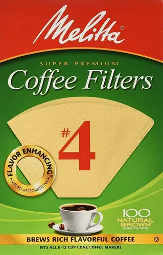 Melitta 4 Cone Coffee Filters, Unbleached Natural Brown - 100 Count