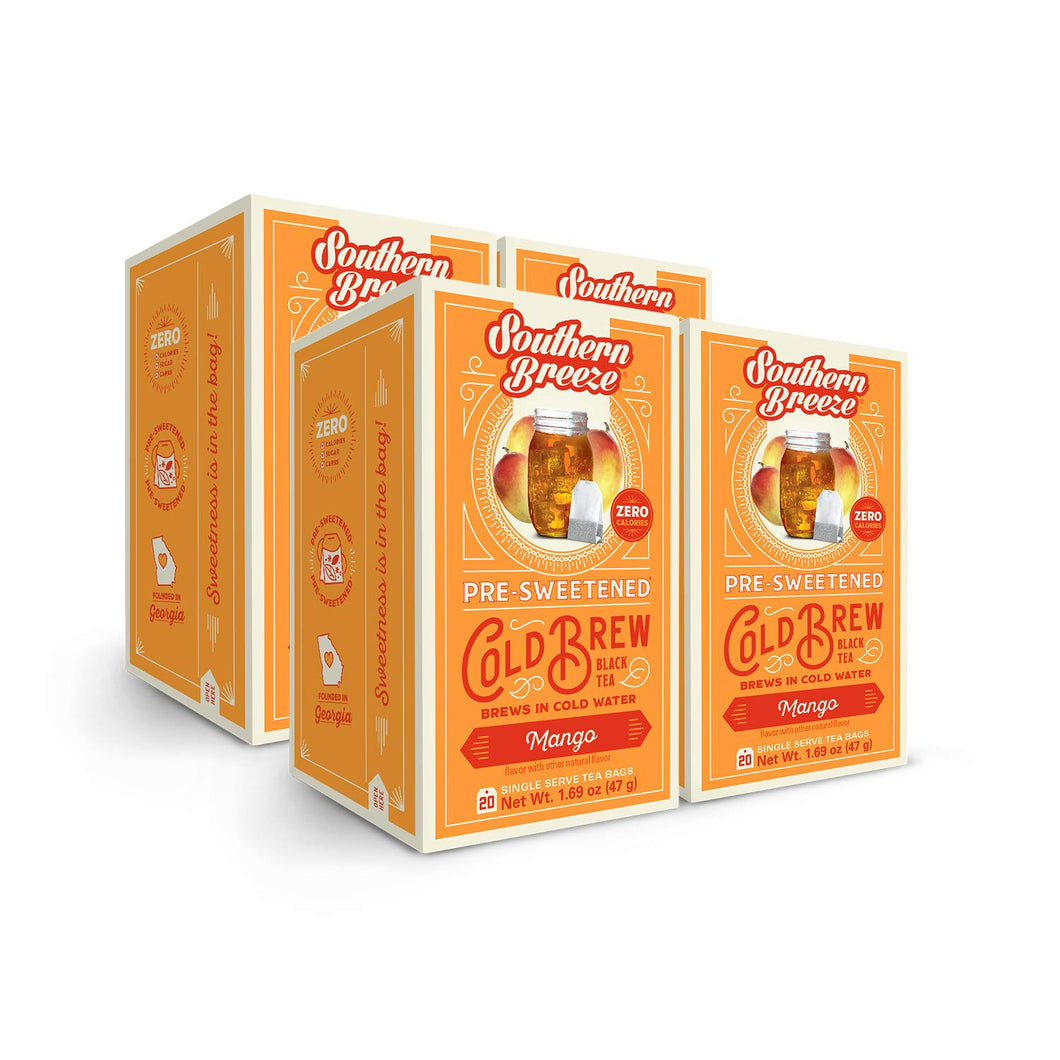Southern Breeze Cold Brew Mango Iced Tea Bags - 20 Count (Case of 4)
