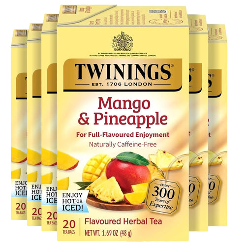 Twinings Mango & Pineapple Herbal Tea Bags, Caffeine Free - 20 Count (Case of 6)