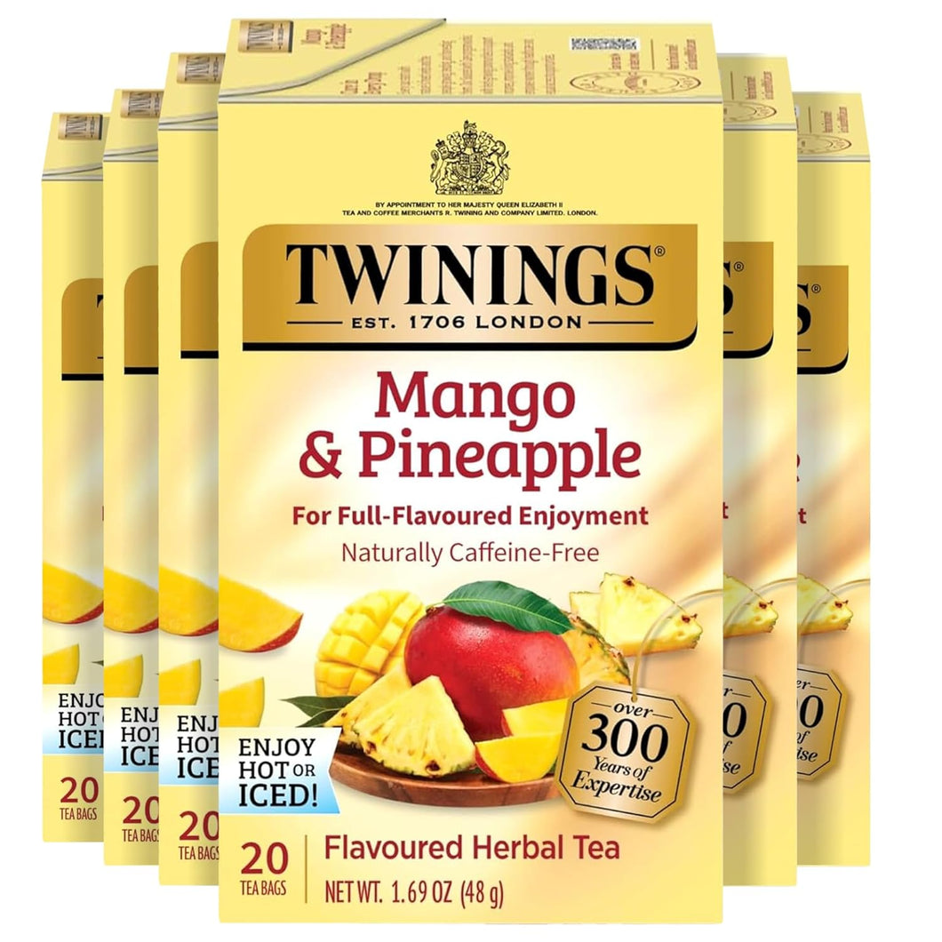Twinings Mango & Pineapple Herbal Tea Bags, Caffeine Free - 20 Count (Case of 6)