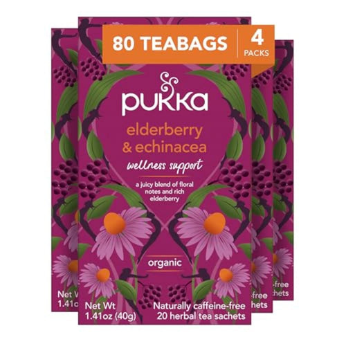 Pukka Organic Tea Bags, Elderberry & Echinacea Herbal Tea - 20 Count (Case of 4)