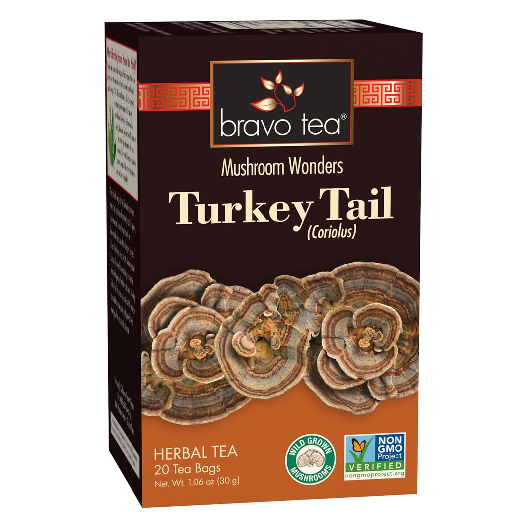 Bravo Tea Turkey Tail Mushroom Herbal Tea Bags - 20 Count (Case of 6)