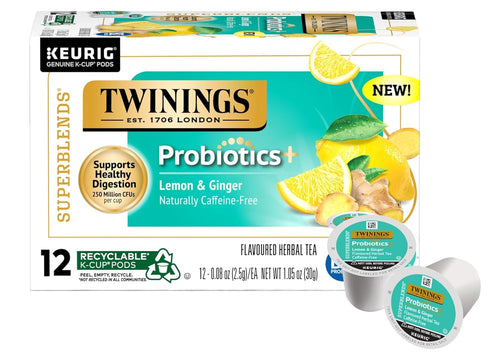 Twinings Probiotics Lemon & Ginger Herbal Tea K-Cups - 12 Count (Case of 6)