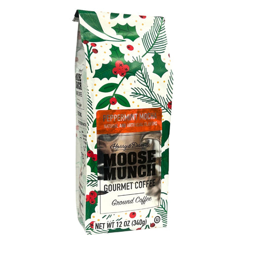 Harry & David Moose Munch Peppermint Mocha Flavored Gourmet Ground Coffee, 100% Arabica, Holiday Limited Edition - 12 Ounce