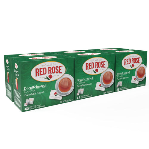 Red Rose Naturally Decaffeinated Black Tea Bags - 48 Count (Case of 6)
