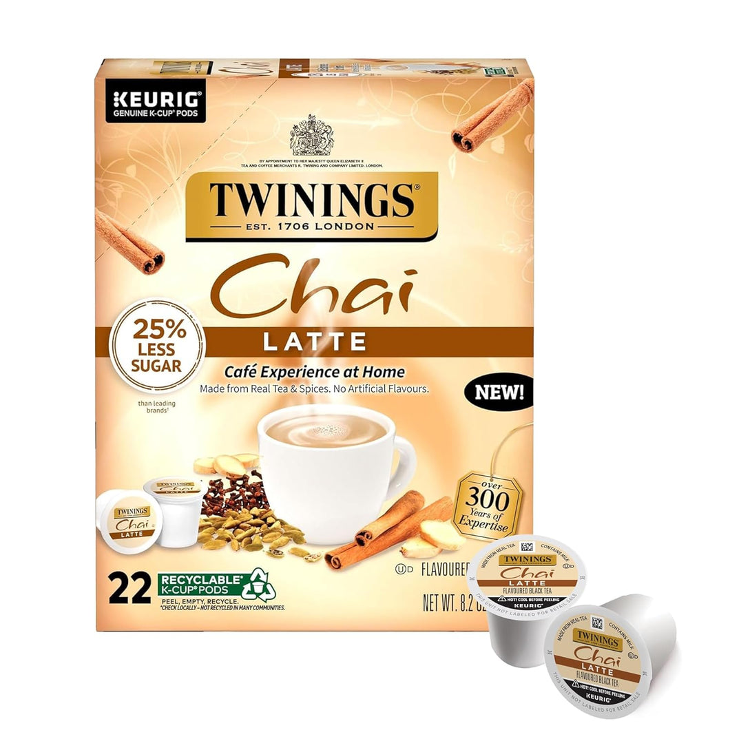 Twinings Chai Latte Flavored Black Tea K-Cups - 22 Count (Case of 4)