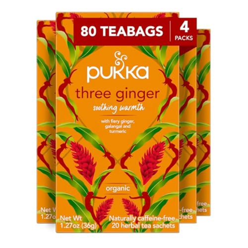 Pukka Organic Three Ginger with Galangal & Turmeric Tea Bags - 20 Count (Case of 4)