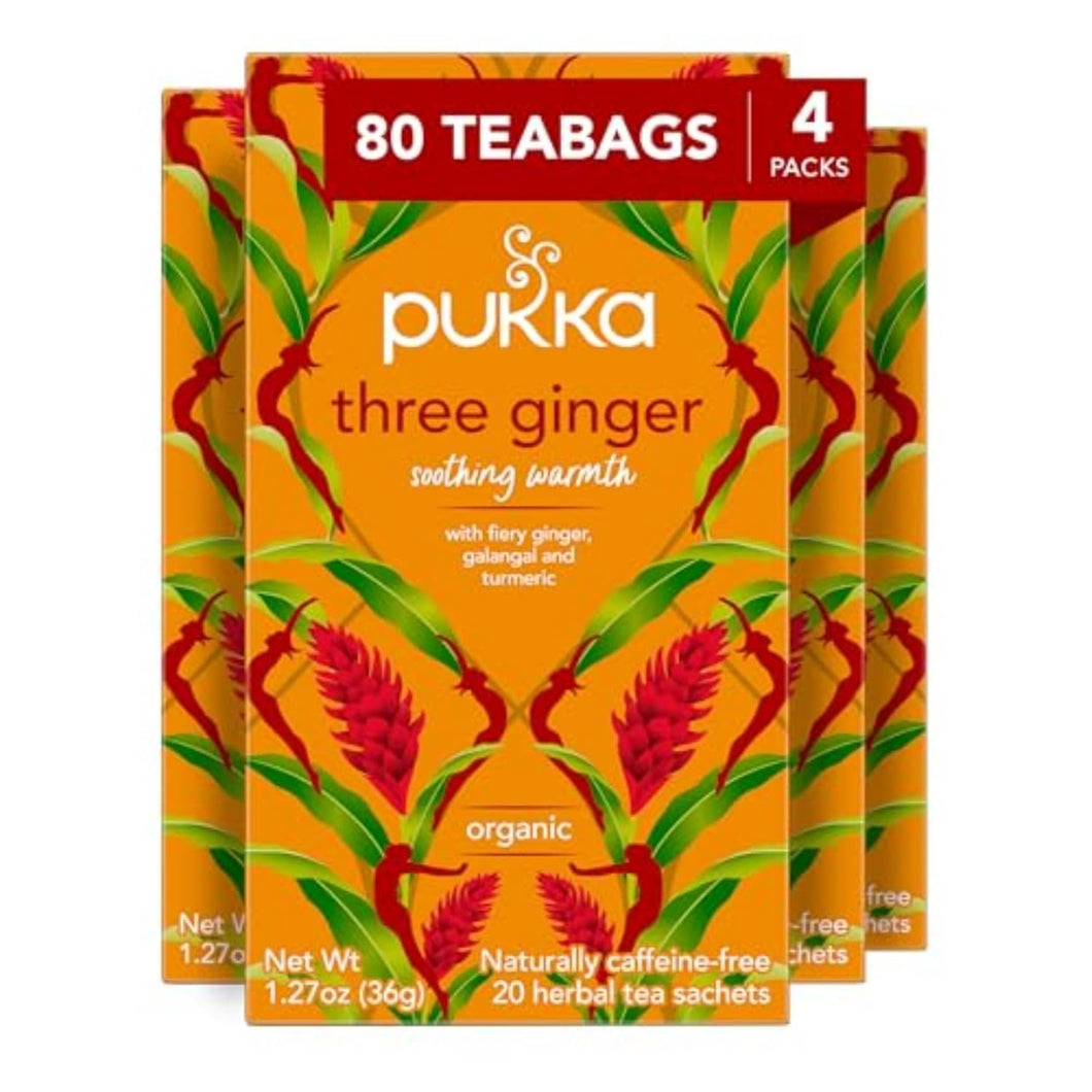 Pukka Organic Three Ginger with Galangal & Turmeric Tea Bags - 20 Count (Case of 4)