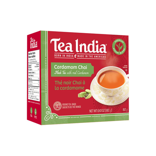 Tea India Cardamom Chai Black Tea Bags - 80 Count