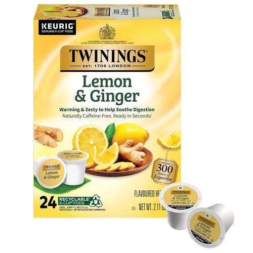 Twinings Lemon & Ginger Caffeine Free Herbal Tea K-Cups - 24 Count (Case of 4)