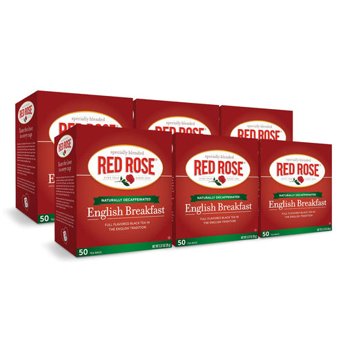 Red Rose Decaf English Breakfast Black Tea Bags - 50 Count (Case of 6)