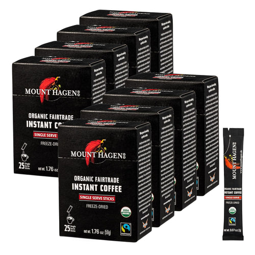 Mount Hagen Organic Instant Regular Coffee Single Serve Sticks - 25 Count (Case of 8)