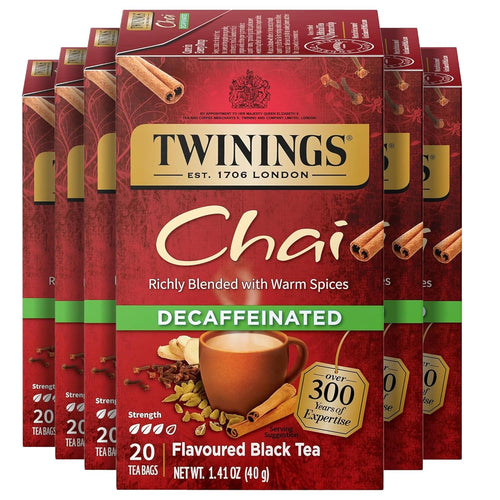 Twinings Tea Decaf Chai Flavored Black Tea Bags - 20 Count (Case of 6)