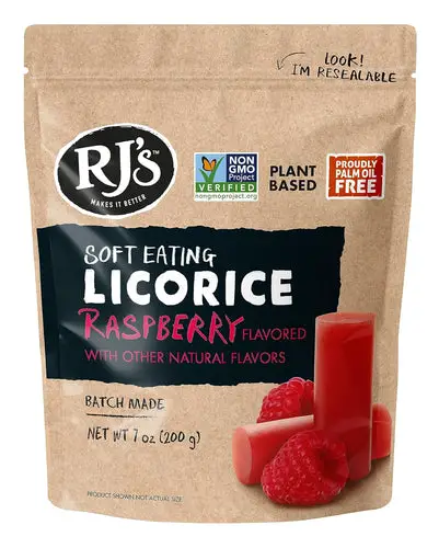 RJ's Soft Eating Raspberry Licorice Candy - Made in New Zealand - 7 oz Bag