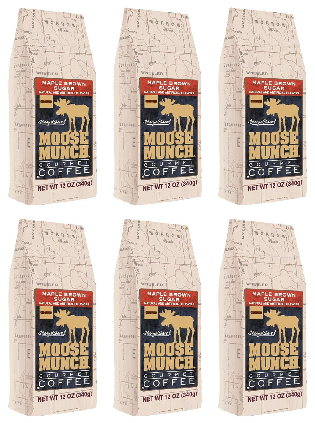 Moose Munch Maple Brown Sugar Flavored Ground Coffee - 12 Ounce (Case of 6)