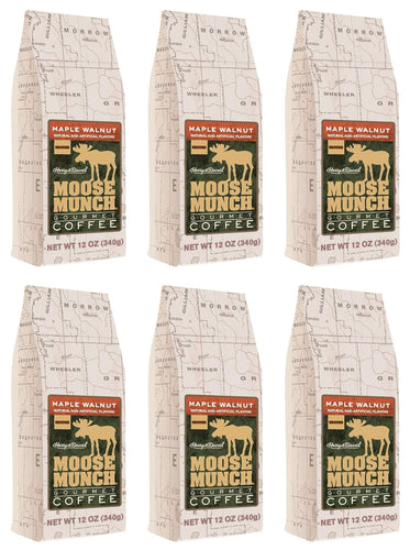 Moose Munch Maple Walnut Flavored Ground Coffee - 12 Ounce (Case of 6)