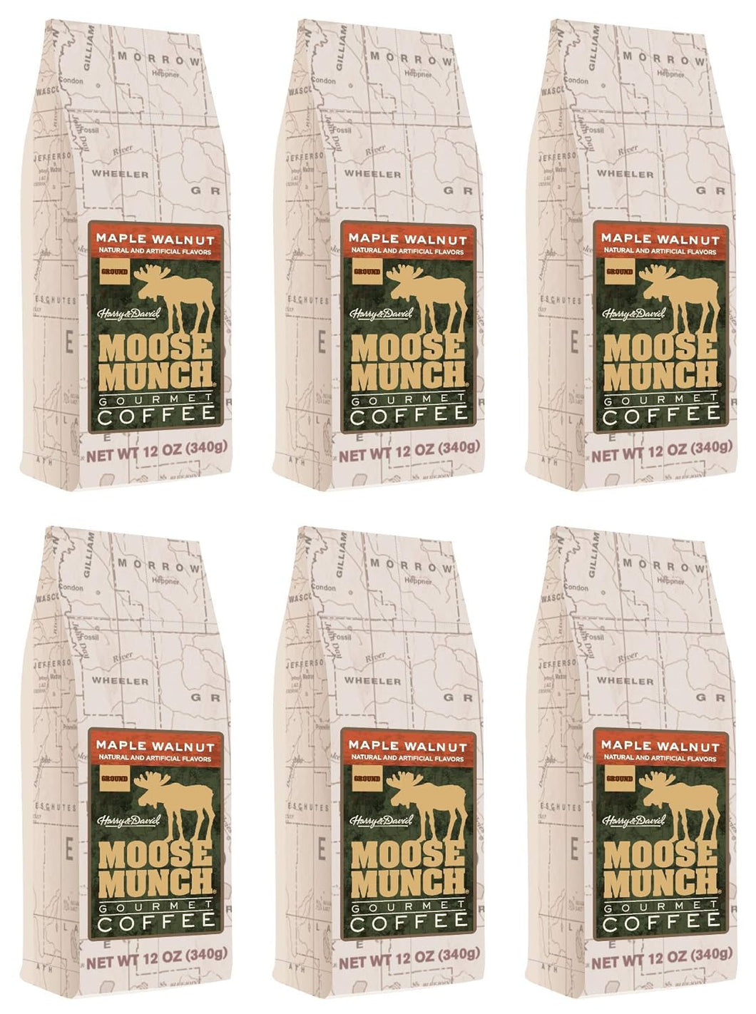 Moose Munch Maple Walnut Flavored Ground Coffee - 12 Ounce (Case of 6)