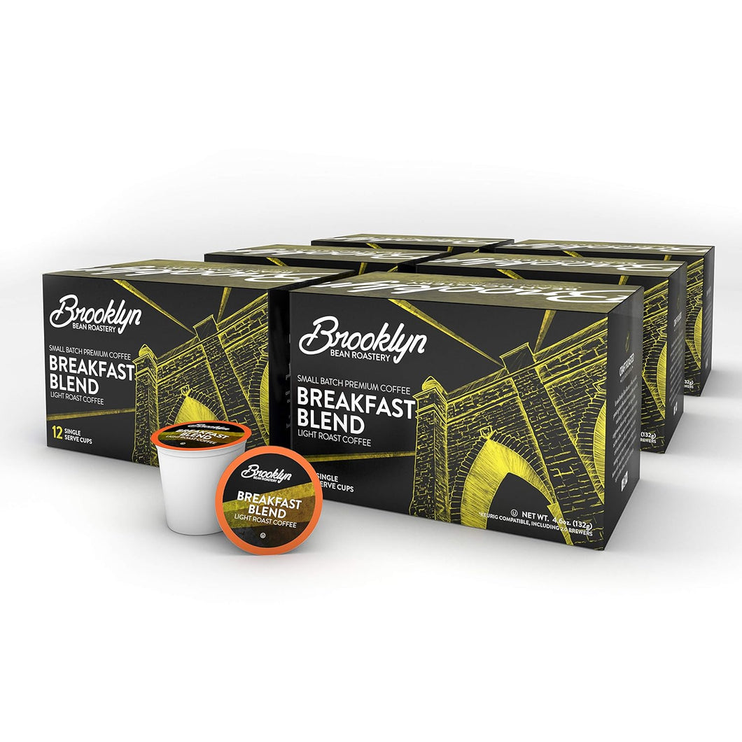 Brooklyn Beans Breakfast Blend Single Serve Coffee Cups -12 Count (Case of 6)