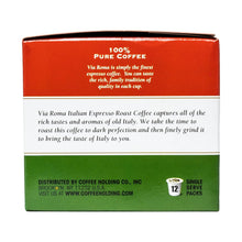 VIA ROMA Italian Espresso Roast Coffee Pods, Single-Serve Coffee Cups - 12 Count