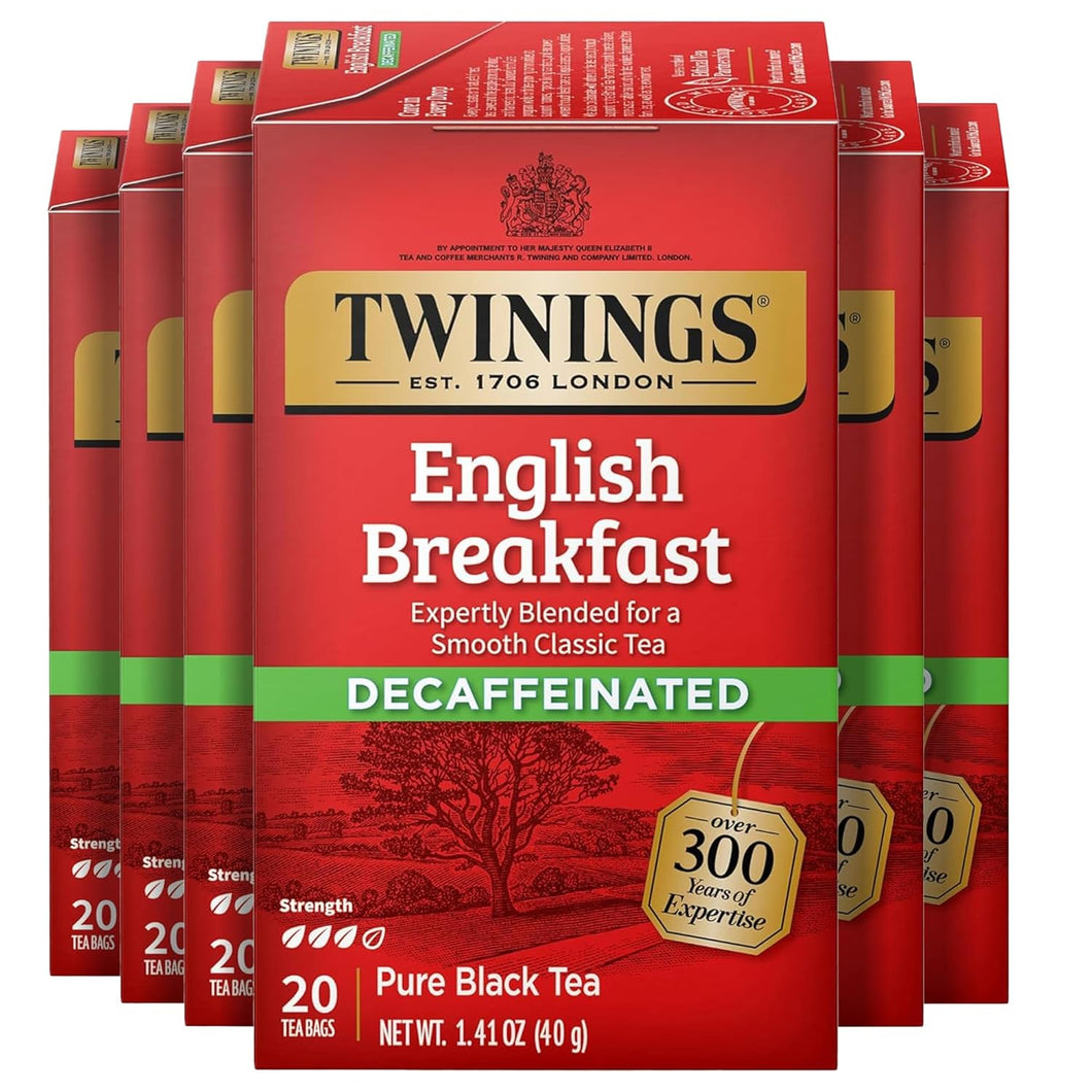 Twinings Decaf English Breakfast Black Tea Bags - 20 Count (Case of 6)