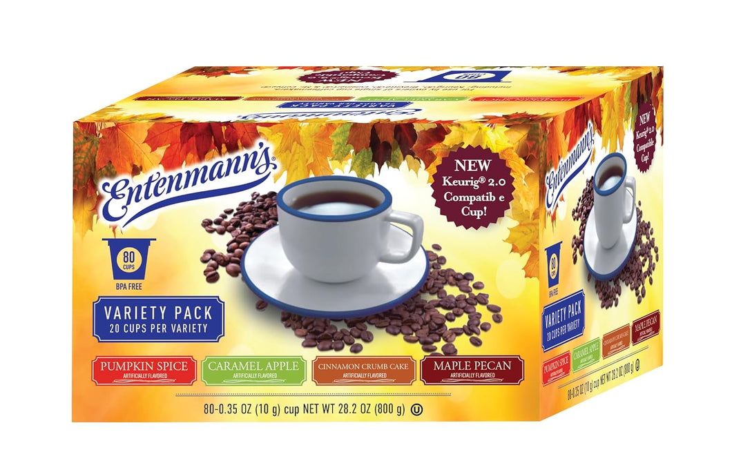 Entenmann's Coffee Fall Favorites Flavors - Pumpkin Spice, Maple Pecan, Caramel Apple and Cinnamon Crumb Cake Single Serve Coffee K-Cups - 80 Count