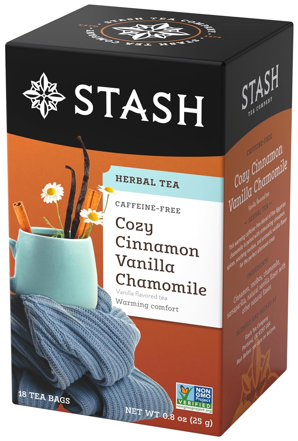 Stash Cozy Cinnamon Vanilla Chamomile Caffeine Free Herbal Tea Bags - 18 Count