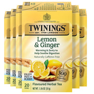 Twinings Lemon & Ginger Caffeine Free Herbal Tea Bags - 20 Count (Case of 6)
