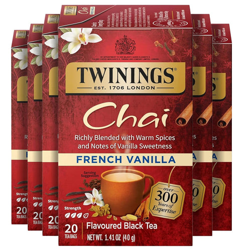 Twinings Tea French Vanilla Chai Flavored Black Tea Bags - 20 Count (Case of 6)