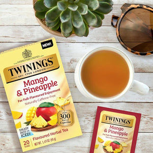Twinings Mango & Pineapple Herbal Tea Individually Wrapped Bags, Caffeine Free, Enjoy Hot or Iced - 20 Count