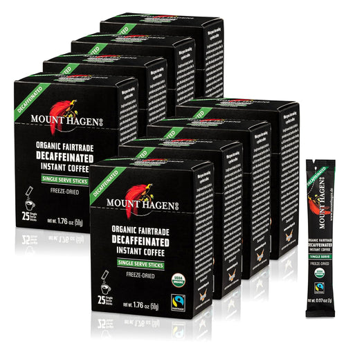 Mount Hagen Organic Decaf Instant Coffee Single Serve Sticks - 25 Count (Case of 8)