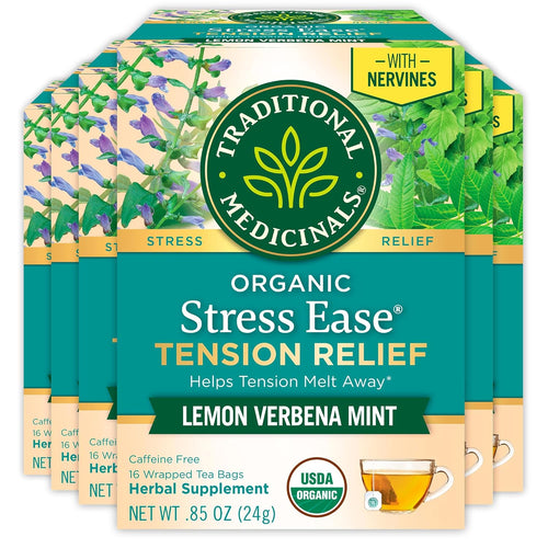 Traditional Medicinals Stress Ease Tension Relief Herbal Tea Bags - 16 Count (Case of 6)
