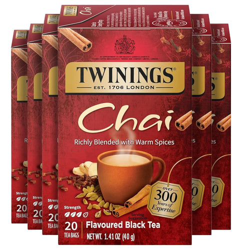 Twinings Tea Chai Flavored Black Tea Bags - 20 Count (Case of 6)