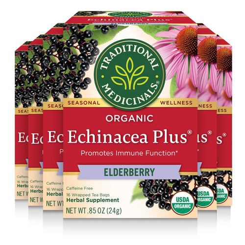 Traditional Medicinals Echinacea Plus Elderberry Tea Bags - 16 Count (Case of 6)