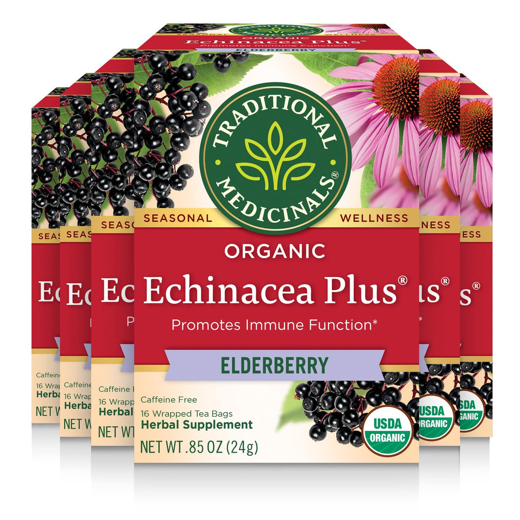 Traditional Medicinals Echinacea Plus Elderberry Tea Bags - 16 Count (Case of 6)