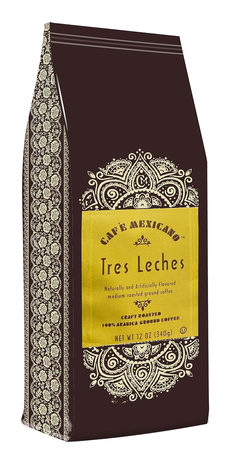 Café Mexicano Coffee, Tres Leches Flavored, 100% Arabica Craft Roasted Ground Coffee - 12 Ounce