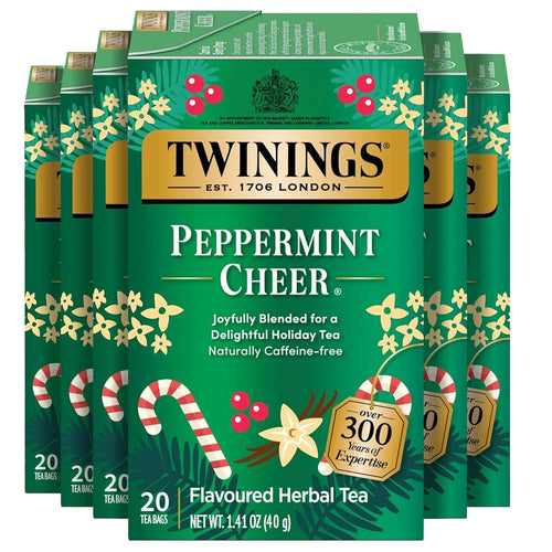 Twinings Peppermint Cheer Herbal Caffeine Free Tea Bags - 20 Count (Case of 6)