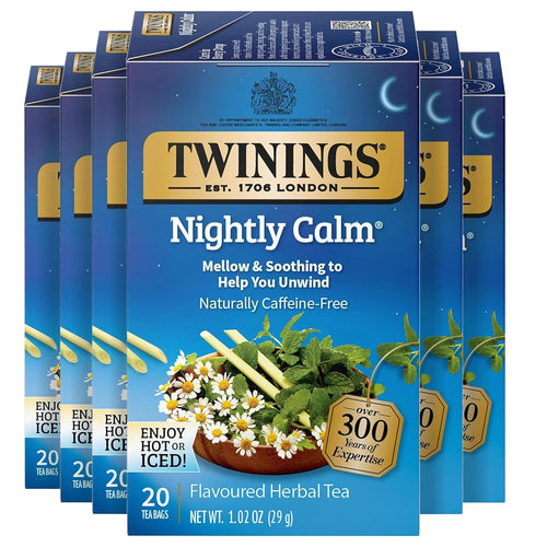Twinings Nightly Calm Caffeine Free Herbal Tea Bags - 20 Count (Case of 6)